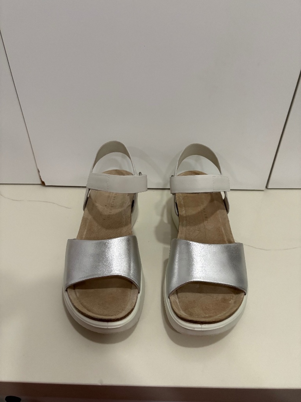 ECCO silver wedge sandals size 7.5